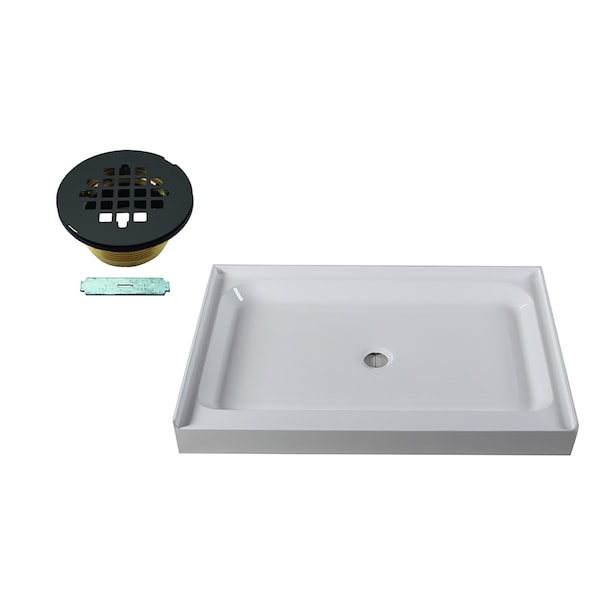 Westbrass Shower Pan 48 x 36 3-Wall W/ Center Solid Brass Drain W/ Modern Cross Grid in Matte Black HPG4836WHB-62 - main